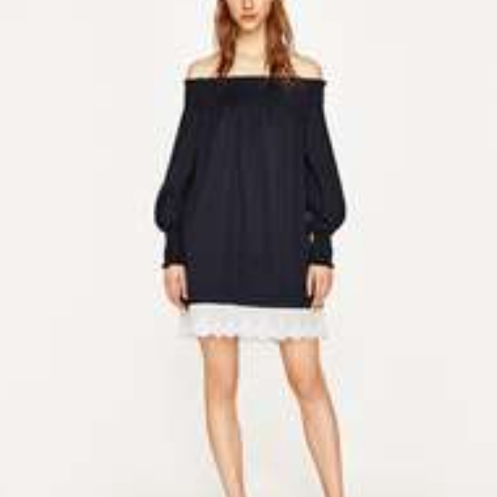 Zara black and lace white off shoulder XS/S dress